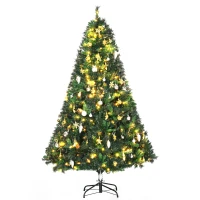 HOMCOM 1.8m 6ft Pre-Lit Artificial Christmas Tree 200 LED Xmas Tree Holiday Décor with Decorative Balls Ornament Metal Stand(m-1)