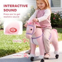 AIYAPLAY Rocking Horse, Plush Ride On Horse with Hoof Sounds, Music, Rolling Wheels and Pedal for 3-7 Years, Up to 50kg, Pink(m-4)