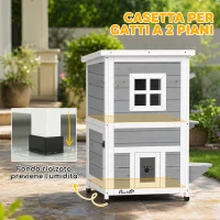 PawHut Cuccia per Gatti in Legno Impermeabile a 2 Piani, Casetta per Animali da Esterno con Tetto Apribile(m-5)