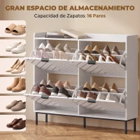HOMCOM Zapatero Estrecho con 4 Cajones Abatibles y Divisores Ajustables para 8-16 Pares Blanco(m-5)