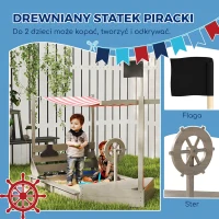 Drewniany piaskownica w kształcie statku z pokrywą i zestawem kuchennym(m-4)