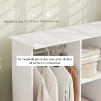 HOMCOM Armoire penderie meuble de rangement mobile 6 roulettes 120 x 40 x 128 cm en bois blanc(m-4)