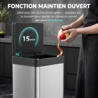 HOMCOM Poubelle de Cuisine Automatique 40 L en Inox, 3 Compartiments, Seaux Intérieurs Amovibles, Fermeture douce, Argenté(m-6)