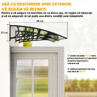 Outsunny Copertină Modernă din Policarbonat, Aluminiu și PP pentru Balcoane, Ferestre și Uși, 200x96x27 cm(m-7)