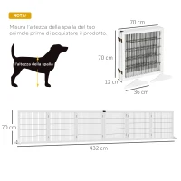 PawHut Cancelletto per Cani di Piccola/Media Taglia a 6 Pannelli Pieghevoli, in Legno e Acciaio, 432x36x70 cm, Bianco(m-3)
