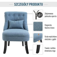 HOMCOM Nowoczesny Fotel Skandynawski z Poduszką Wygodny Fotel Wypoczynkowy Lniany do Biura, Hotelu i Salonu Niebieski 52,5cm x 69cm x 77cm(m-4)