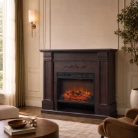 HOMCOM Camino Elettrico da Terra/Incasso con Cornice e Ripiano per TV 55'', 1800W, Effetto Fiamma 3D, Timer, Marrone(m-13)