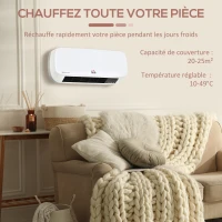 HOMCOM Radiateur mural soufflant 2000 W - chauffage céramique PTC - 3 niveaux puissance - incluse blanc noir(m-6)