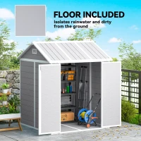 Outsunny 6 x 6ft Garden Shed with Floor, Window, Lockable Doors and Vents, Wood Effect Resin Tool Shed for Outdoor Patio, Grey(m-6)