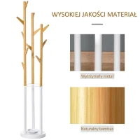 HOMCOM wieszak wolnostojący wieszak na ubrania z 13 haczykami nowoczesny stojak na parasole do przedpokoju salonu metal bambus kolor naturalny + biały 30,5 x 30,5 x 174,5 cm(m-6)