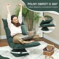 HOMCOM Krzesło Podłogowe Obrotowe 360° z 5-stopniową Regulacją Oparcia, Składane Sofa Podłogowa Medytacyjna, Wyściełane Leniwe Sofa do Salonu, Gry i Czytania, Zielone(m-4)
