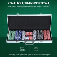 HOMCOM Zestaw do pokera zestaw do pokera, 500 żetonów do pokera, 5 kolorów, 2 x talie kart, 5 x kości(m-4)