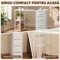 HOMCOM Birou cu 4 sertare textile, structură metalică, raft deschis, alb(m-4)