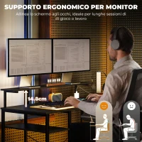 HOMCOM Scrivania Angolare per Computer con Prese Elettriche e Doppio Supporto per Monitor, 137x140cm, Nero(m-5)