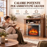HOMCOM Camino Elettrico da Terra/Incasso per TV 36'' con Cornice e Ripiano, 1800W, Effetto Fiamma 3D, Ceppi, Marrone(m-5)
