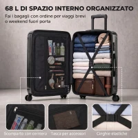 HOMCOM Valigia Rigida Media 68L, Bagaglio Espandibile ABS con 4 Ruote Girevoli, Angoli Protettivi, 66x43x27 cm, Nero(m-5)