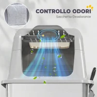 PawHut Lettiera per Gatti Chiusa con Coperchio, 2 Ingressi, Paletta e Sacchetto Deodorante, Grigio Chiaro(m-8)