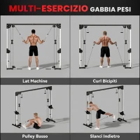 SPORTNOW Lat Machine con Pulegge Regolabili, Stazione a Cavi Pulldown 4 Maniglie Carico Pesi Regolabile, Casa Palestra(m-4)