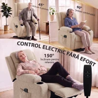 HOMCOM Fotoliu Electric cu Ridicare și Reclinare, Încălzire, Masaj, Efect In, 2 Telecomenzi, Crem(m-4)