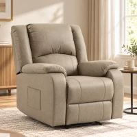 HOMCOM Sillón Relax Reclinable Manual de PU con Reposapiés Asiento Ancho Acolchado Grueso Reclinable hasta 155° Caqui(m-2)
