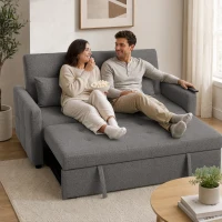 HOMCOM Divano Letto 2 Posti 3 in 1 in Lino con 2 Cuscini, Estraibile Clic Clac Reclinabile, Seduta Imbottita, Grigio(m-9)