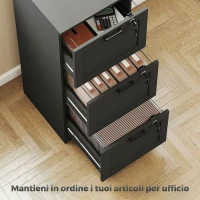 HOMCOM Cassettiera Portadocumenti a 3 Cassetti con Serrature e Spazio per Stampante, in Legno, 40x40x101 cm, Nero(m-4)