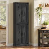 HOMCOM Credenza Cucina Alta Rustica, Mobile Dispensa con 4 Ante, Ripiani Regolabili, 60.2x30.3x182 cm, Nero(m-8)