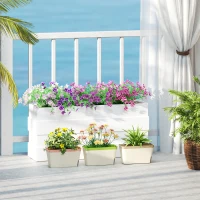 Outsunny Set of 3 Self Watering Plant Pots Outdoor, 27cm Rectangular Garden Planters with Visual Water Level Window, Plastic Flower Pots for Indoor Outdoor Garden Balcony(m-2)
