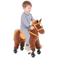 AIYAPLAY Schaukelpferd, Plüsch-Reitpferd mit Huf- und Wiehergeräuschen, Rollen/Pedale, 3–8 Jahre, bis 50 kg, Dunkelbraun(m-12)