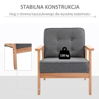 HOMCOM Fotel wypoczynkowy Fotel Lounge Krzesło Tapicerowane Z Podłokietnikami Drewniany Stelaż Len  64,5 X 70 X 70 cm Szary(m-6)