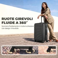 HOMCOM Valigia Rigida Grande 103L, Bagaglio Espandibile ABS con 4 Ruote Girevoli, Angoli Protettivi, 77x50x30 cm, Nero(m-7)