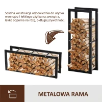 HOMCOM Stojak na drewno kominkowe Półka na drewno Pojemnik na drewno opałowe 100 kg Stal Czarny dł. 40 x szer. 25 x wys. 100 cm(m-6)