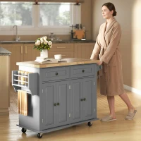 HOMCOM Isla de Cocina con Ruedas Mueble Auxiliar de Cocina con Especiero y Barra Lateral 111x44,5x82,5 cm Gris(m-8)