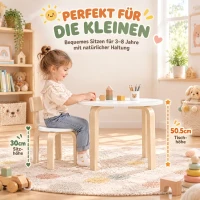 AIYAPLAY Stolik dziecięcy z 2 krzesłami, zestaw 3-częściowy, sztaplowane krzesła, zaokrąglone krawędzie, dla dzieci 3-8 lat, Biały(m-6)