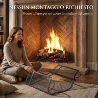 HOMCOM Parascintille Camino Pieghevole a 3 Pannelli, in Metallo Verniciato, Pronto all'Uso, 122x1x74 cm, Nero(m-7)