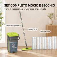 HOMCOM Set Mocio Lavapavimenti e Secchio a 2 Scomparti con Strizzatore, 5 Panni Ricambio in Microfibra, Grigio Scuro(m-9)