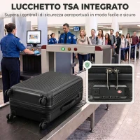 HOMCOM Valigia Rigida Grande 103L, Bagaglio Espandibile ABS con 4 Ruote Girevoli, Angoli Protettivi, 77x50x30 cm, Nero(m-6)