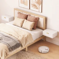 HOMCOM Set di 2 Comodini Camera da Letto da Parete, Comodini Sospesi, Set Tavolini Salotto per Soggiorno, Bianco(m-11)