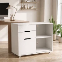 HOMCOM Mobile Porta Stampante con Ruote a Freno, Multiuso per Ufficio e Studio, 80x40x68 cm, Bianco Effetto Legno(m-12)