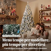 HOMCOM Albero di Natale Innevato 200cm con Luci LED 240 Bianco Caldo, 850 Rami, Base Pieghevole, Bianco e Verde(m-7)