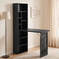 HOMCOM Scrivania con Libreria e Borsa Laterale in Tessuto, Tavolo da Lavoro per Studio Ufficio, 98x51x153 cm, Nero(m-13)