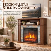 HOMCOM Camino Elettrico da Terra/Incasso per TV 36'' con Cornice e Ripiano, 1800W, Effetto Fiamma 3D, Ceppi, Marrone(m-4)