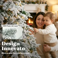 HOMCOM Albero Natale Innevato 210cm con Luci LED 450 Bianco Caldo, Timer, Telecomando, 8 Modalità, 1080 Rami Ignifughi(m-6)