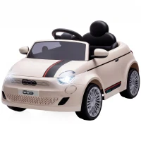 AIYAPLAY Macchina Elettrica per Bambini 12V Fiat 500, Batteria al Litio, 2 Motori, Telecomando, 3-6 Anni, Crema(m-15)