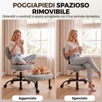 HOMCOM Sedia Ufficio Girevole con Poggiapiedi Rimovibile, Tessuto Effetto Lino, Altezza Regolabile, Grigio Chiaro(m-8)