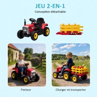 HOMCOM Tracteur électrique avec remorque amovible, pour enfants de 3 à 6 ans avec télécommande MP3 musique affichage lumières(m-4)