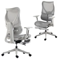 HOMCOM Scaun de birou ergonomic cu suport pentru picioare și plasă respirabilă, gri(m-12)
