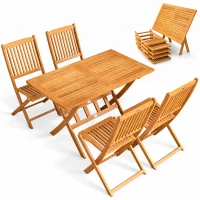 Outsunny Zestaw mebli ogrodowych FSC z drewna, 5-cz., składany stół z 4 krzesłami, lamelowy design(m-12)