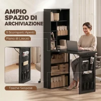 HOMCOM Scrivania con Libreria e Borsa Laterale in Tessuto, Tavolo da Lavoro per Studio Ufficio, 98x51x153 cm, Nero(m-5)