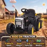 HOMCOM 12V Kids Ride on Tractor with Detachable Trailer, Remote, Soft Start, Seat Belt, Music, USB, Horn, Lights for 3-6, Black(m-4)